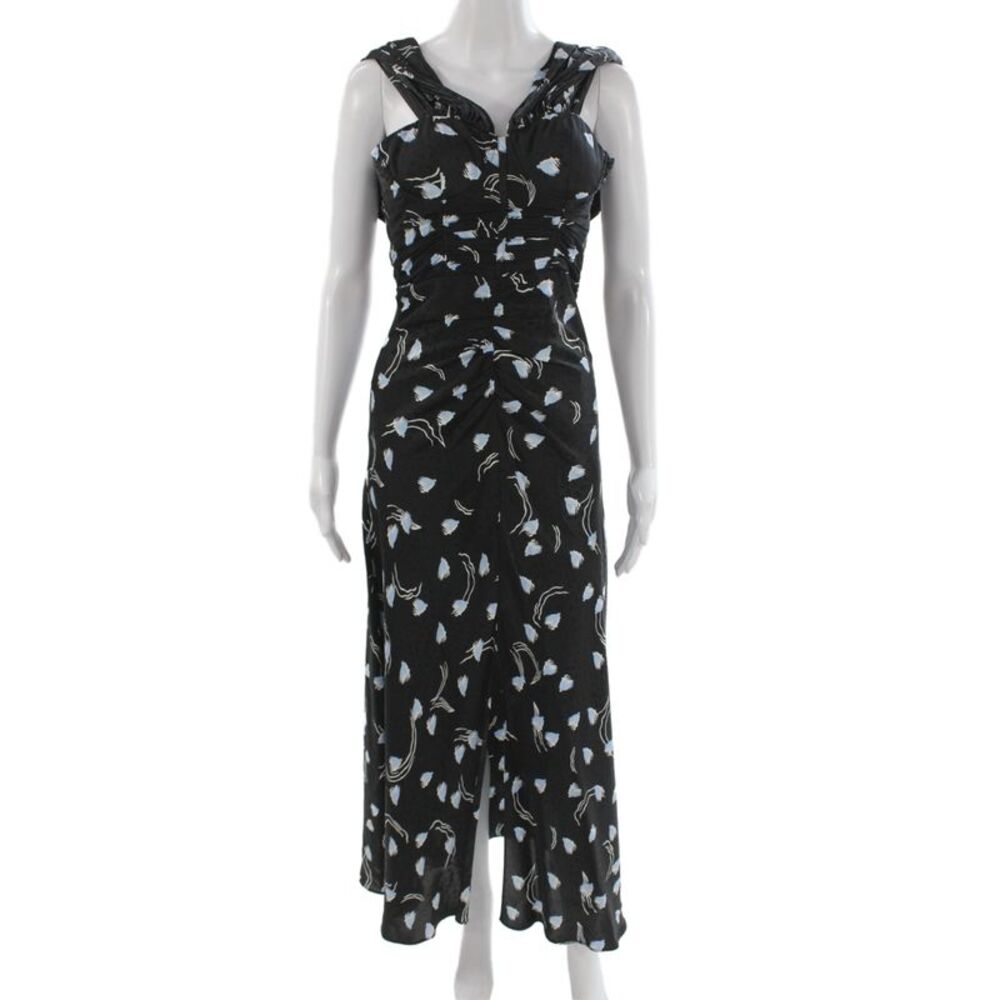Self Portrait Womens Maxi Bodycon Dress Black V Neck Zip Floral Rayon Size 0